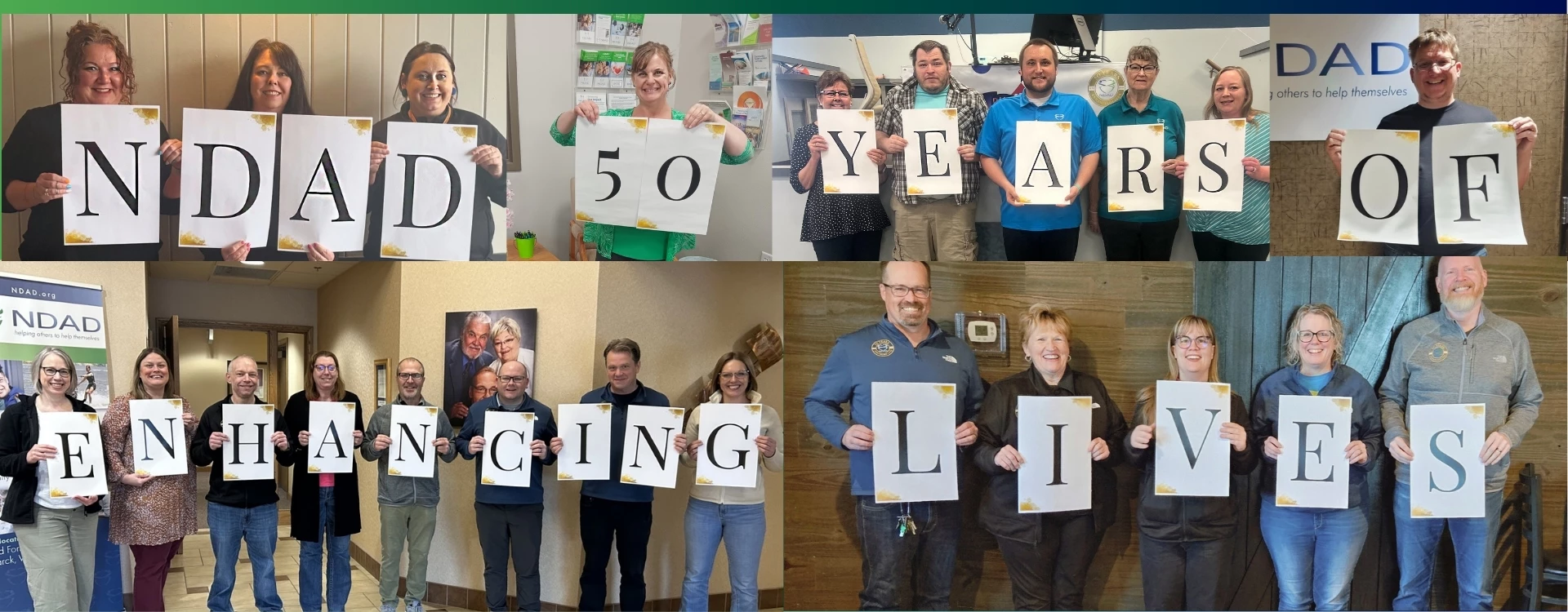 office staff holding signs