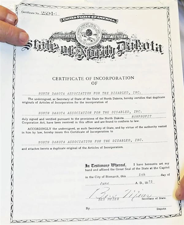 NDAD certificate of incorporation, 1975